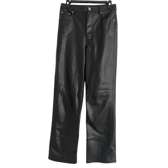 ZARA Womens Black Faux Leather Ankle Pants Size 6 Straight Leg‎ High Rise - Picture 1 of 6